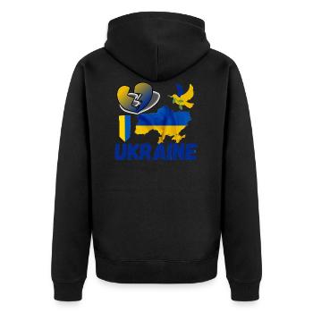 Ukraine| Ich unterstütze die Ukraine - Unisex Premium Bio Zip Hoodie - Schwarz - Hinten - Nico (187cm)