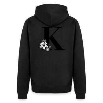 Buchstabe K - Unisex Premium Bio Zip Hoodie - Schwarz - Hinten - Nico (187cm)
