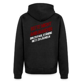 Bitte nicht anbaggern - Unisex Premium Bio Zip Hoodie - Schwarz - Hinten - Nico (187cm)