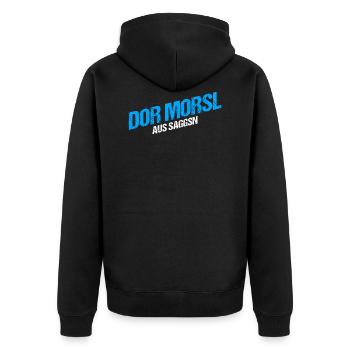 Der Marcel aus Sachsen - Unisex Premium Bio Zip Hoodie - Schwarz - Hinten - Nico (187cm)