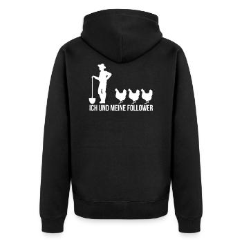 Ich und Meine Follower Hühner Huhn Landwirt Bauer - Unisex Premium Bio Zip Hoodie - Schwarz - Hinten - Nico (187cm)