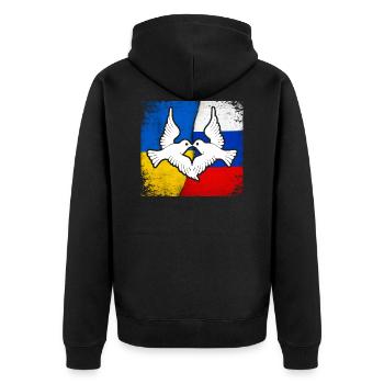 FRIEDEN für Ukraine Russland und die Welt - Unisex Premium Bio Zip Hoodie - Schwarz - Hinten - Nico (187cm)