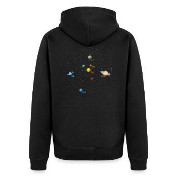 Unser Sonnensystem - Unisex Premium Bio Zip Hoodie - Schwarz - Hinten - Nico (187cm)