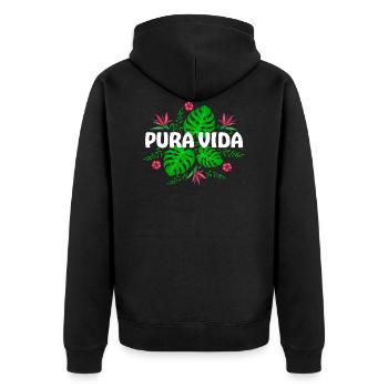 Pura Vida Sommer Urlaub Sonne Meer Karibik Sprüche - Unisex Premium Bio Zip Hoodie - Schwarz - Hinten - Nico (187cm)