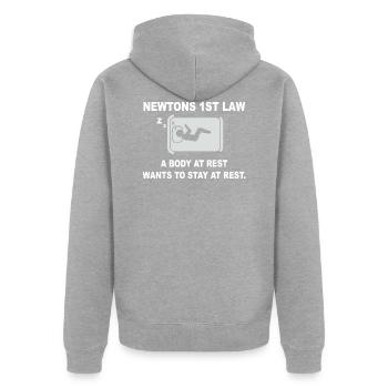 Newtons 1. Gesetzt - ruhender Körper - Unisex Premium Bio Zip Hoodie - Grau meliert - Hinten - Nico (187cm)