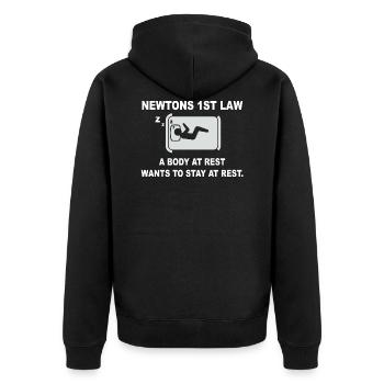 Newtons 1. Gesetzt - ruhender Körper - Unisex Premium Bio Zip Hoodie - Schwarz - Hinten - Nico (187cm)