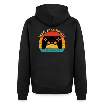10. Hochzeitstag - Full Level 10 - Unisex Premium Bio Zip Hoodie - Schwarz - Hinten - Nico (187cm)