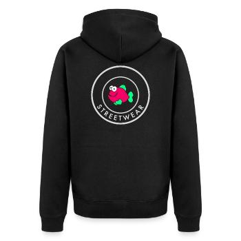 fish - streetwear - Unisex Premium Bio Zip Hoodie - Schwarz - Hinten - Nico (187cm)