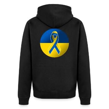 Freiheit für die Ukraine - Unisex Premium Bio Zip Hoodie - Schwarz - Hinten - Nico (187cm)