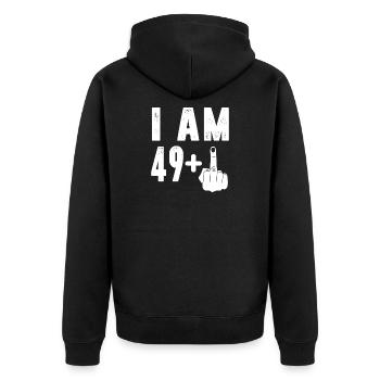 J’ai 49 ans et plus - Veste à capuche bio Premium Unisexe - noir - Dos - Nico (187cm)