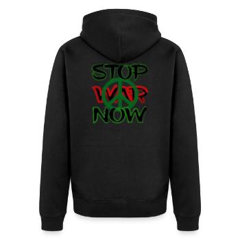 Stop War Now - Unisex Premium Bio Zip Hoodie - Schwarz - Hinten - Nico (187cm)
