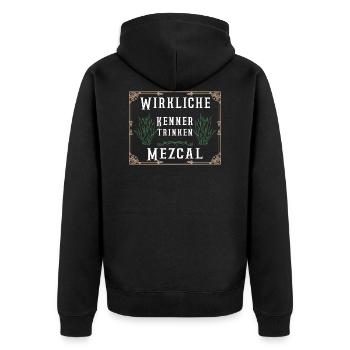 Mezcal für Kenner und Genießer - Spruch - Unisex Premium Bio Zip Hoodie - Schwarz - Hinten - Nico (187cm)