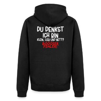 Lustiger Spruch - Unisex Premium Bio Zip Hoodie - Schwarz - Hinten - Nico (187cm)