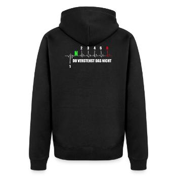 Motorcycle Heartbeat Du Verstehst Das Nicht - Unisex Premium Bio Zip Hoodie - Schwarz - Hinten - Nico (187cm)