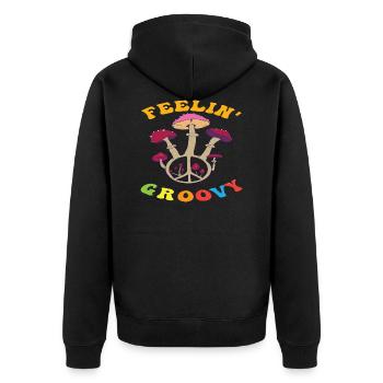 Feelin Groovy Peace Frieden Freiheit Hippie - Unisex Premium Bio Zip Hoodie - Schwarz - Hinten - Nico (187cm)