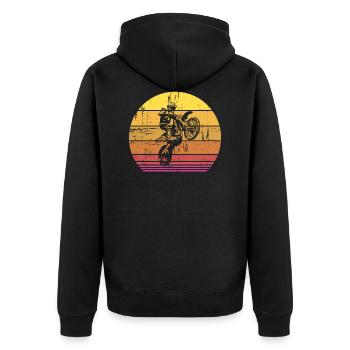 Vintage motocross biker - Unisex Premium Bio Zip Hoodie - Schwarz - Hinten - Nico (187cm)