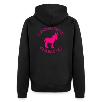 Donkey Esel - Unisex Premium Bio Zip Hoodie - Schwarz - Hinten - Nico (187cm)