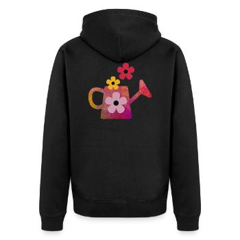 Arrosoir rouge avec des fleurs - Veste à capuche bio Premium Unisexe - noir - Dos - Nico (187cm)