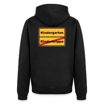 Ortsschild Kinderkrippe - Unisex Premium Bio Zip Hoodie - Schwarz - Hinten - Nico (187cm)
