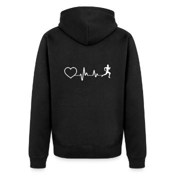 Laufen Herzschlag Runner Trailrun Triathlet - Unisex Premium Bio Zip Hoodie - Schwarz - Hinten - Nico (187cm)