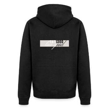 eat good live good - Lebenseinstellung - Unisex Premium Bio Zip Hoodie - Schwarz - Hinten - Nico (187cm)