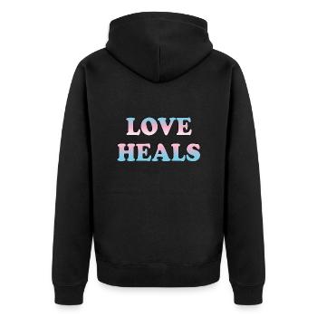 Love Heals Trans Flag - Unisex Premium Organic Zip Hoodie - black - Back - Nico (187cm)