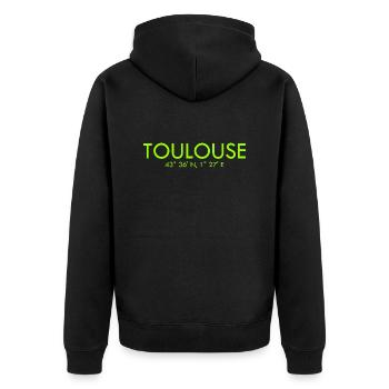 Toulouse France Coordinates Latitude Longitude - Unisex Premium Organic Zip Hoodie - black - Back - Nico (187cm)