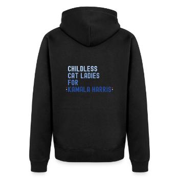 Kinderlose Katze Damen für Kamala Harris 2024 - - Unisex Premium Bio Zip Hoodie - Schwarz - Hinten - Nico (187cm)