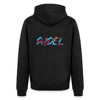 Padel Calls Me - Geschenk für Padelliebhaber - Unisex Premium Bio Zip Hoodie - Schwarz - Hinten - Nico (187cm)
