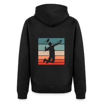 Badminton Player Jump Smash - Unisex Premium Organic Zip Hoodie - black - Back - Nico (187cm)