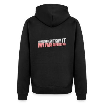 my face definitely will - Unisex Premium Bio Zip Hoodie - Schwarz - Hinten - Nico (187cm)