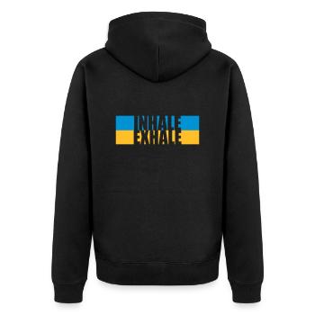 inhale exhale yoga Zitat - Unisex Premium Bio Zip Hoodie - Schwarz - Hinten - Nico (187cm)