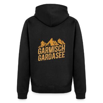 Alpenüberquerung Garmisch Gardasee - Unisex Premium Bio Zip Hoodie - Schwarz - Hinten - Nico (187cm)