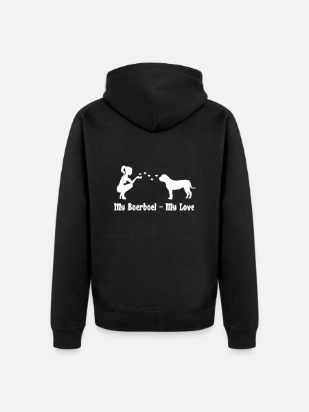 Boerboel mit Frau - Unisex Premium Bio Zip Hoodie - Schwarz