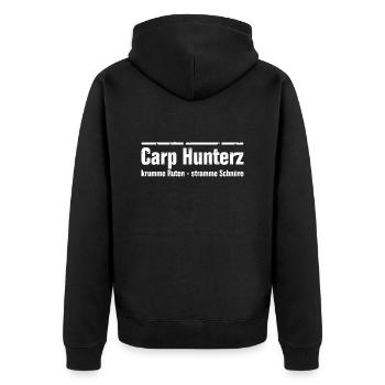 Carp Hunterz - crooked rods tight lines - Unisex Premium Organic Zip Hoodie - black - Back - Nico (187cm)