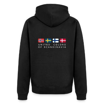UNITED COLORS OF SCANDINAVIA white-lettered - Unisex Premium Bio Zip Hoodie - Schwarz - Hinten - Nico (187cm)