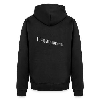 discipline over motivation Zitat - Unisex Premium Bio Zip Hoodie - Schwarz - Hinten - Nico (187cm)