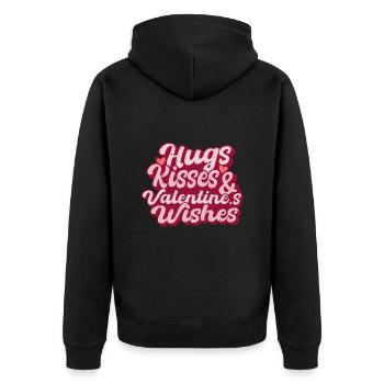 Umarmungen Küsse und Valentinswünsche - Unisex Premium Bio Zip Hoodie - Schwarz - Hinten - Nico (187cm)