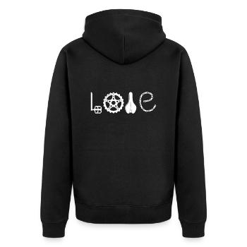Bike LOVE - Fahrrad Liebe Männer Frauen - Unisex Premium Bio Zip Hoodie - Schwarz - Hinten - Nico (187cm)