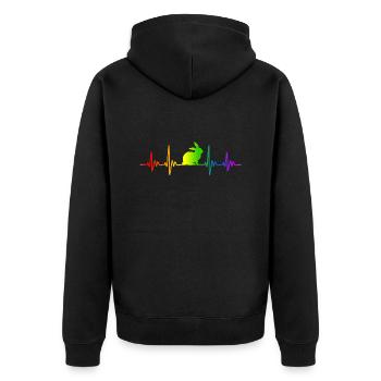 Kaninchen Hase Regenbogen Farben Puls EKG Herz - Unisex Premium Bio Zip Hoodie - Schwarz - Hinten - Nico (187cm)
