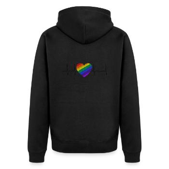 Herzklopfen Herz Regenbogen Diversität - Unisex Premium Bio Zip Hoodie - Schwarz - Hinten - Nico (187cm)