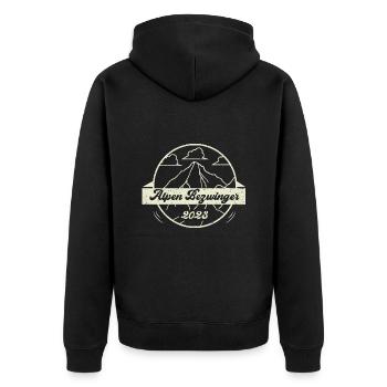 Alpenbezwinger 2023 Alpenüberquerung Finisher - Unisex Premium Bio Zip Hoodie - Schwarz - Hinten - Nico (187cm)