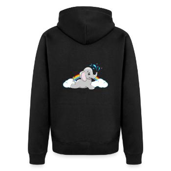 Elefantenbaby badet zwischen Regenbogen und Wolken - Unisex Premium Bio Zip Hoodie - Schwarz - Hinten - Nico (187cm)