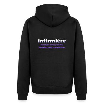 KRANKENSCHWESTER KRANKENSCHWESTER DOKTOR HUMOR DRÖLES 4 - Unisex Premium Bio Zip Hoodie - Schwarz - Hinten - Nico (187cm)