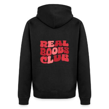 Real Boobs Club - Unisex Premium Organic Zip Hoodie - black - Back - Nico (187cm)