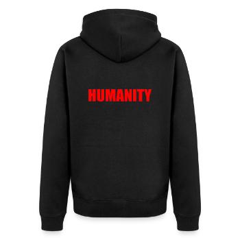 Humanity - Unisex Premium Organic Zip Hoodie - black - Back - Nico (187cm)
