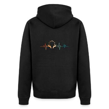 Retro-Herzschlag-Mondphasen - Unisex Premium Bio Zip Hoodie - Schwarz - Hinten - Nico (187cm)