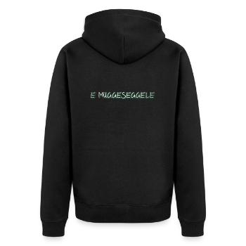 Badische Sprüche > E Muggeseggele - Unisex Premium Bio Zip Hoodie - Schwarz - Hinten - Nico (187cm)