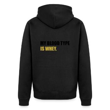 mon groupe sanguin est whey gym citation - Veste à capuche bio Premium Unisexe - noir - Dos - Nico (187cm)