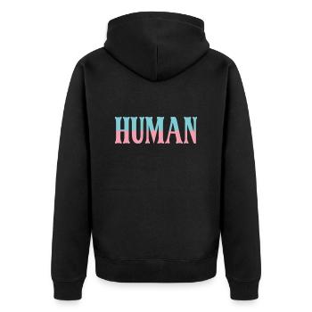 HUMAN - Unisex Premium Organic Zip Hoodie - black - Back - Nico (187cm)